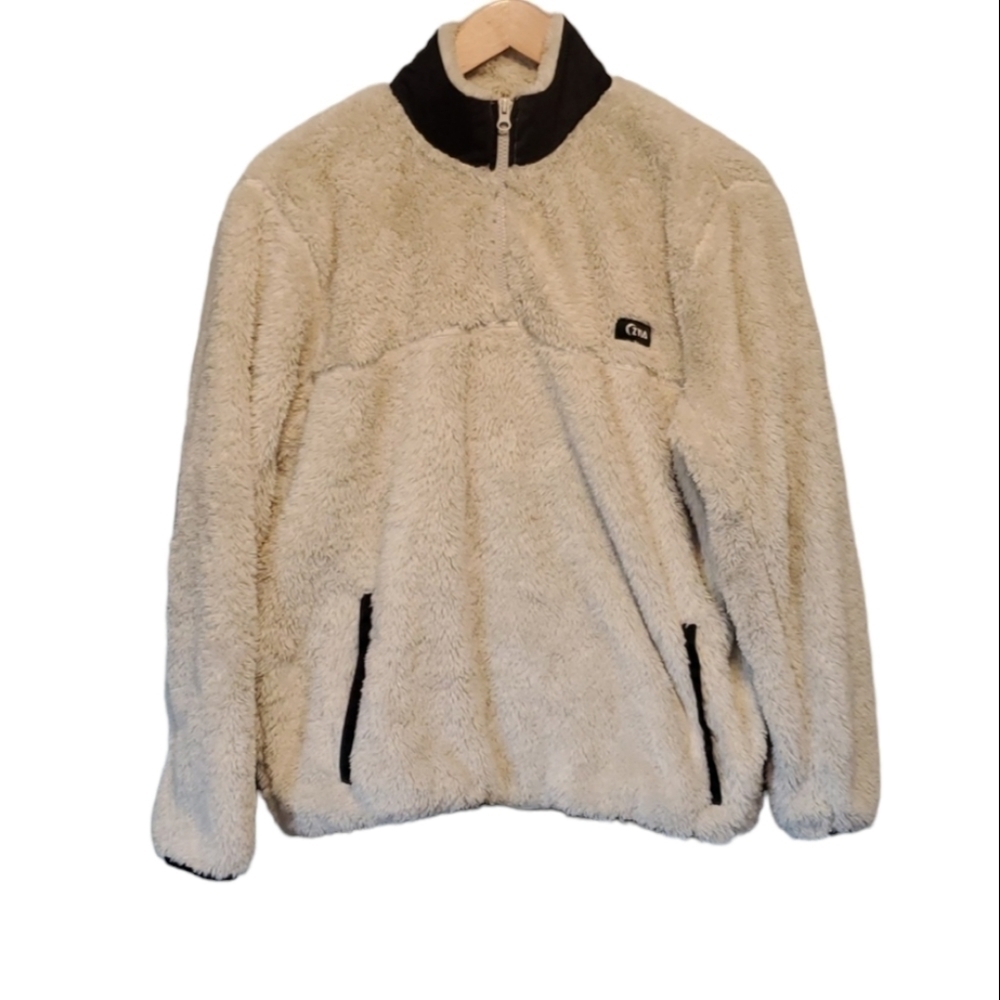 Zyia Womens Fluffy Cream  Cozy Pullover 1/4 Zip Sweater Sweatshirt Pullover sz L